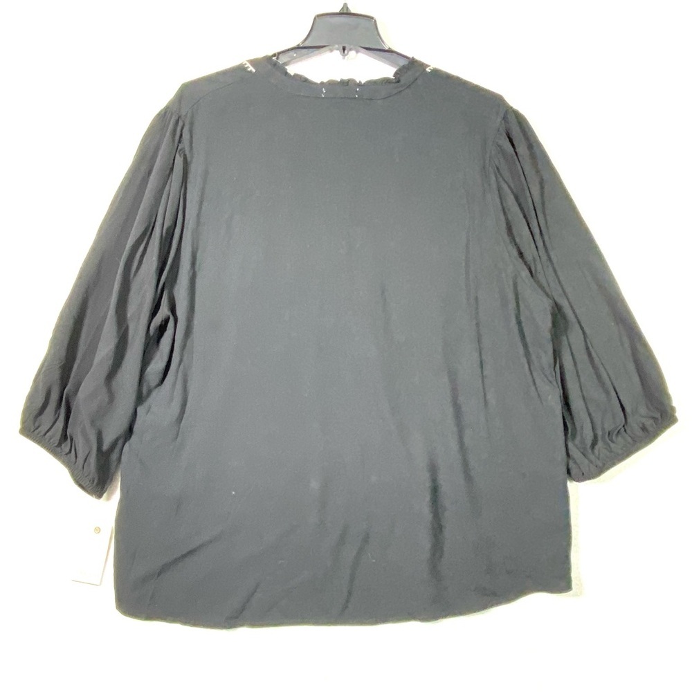 Angels Western Floral Blouse Women's 3X Black White Embroidered 3/4 Sleeve NWT - Picture 8 of 13